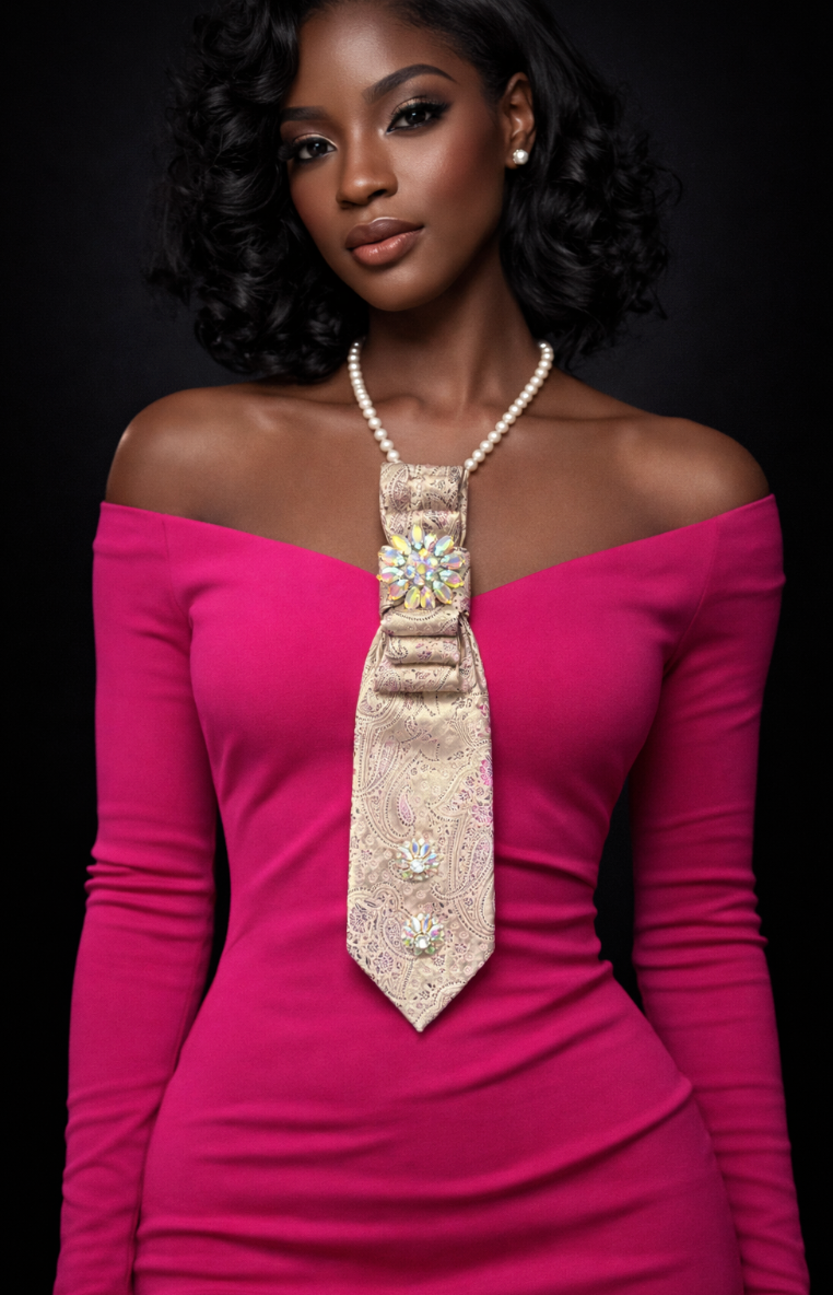 Elegant Paisley Rhinestone Tie – Pastel Luxe Edition